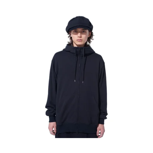 French Terry Flower Embroidery Zip-Up Hoodie
