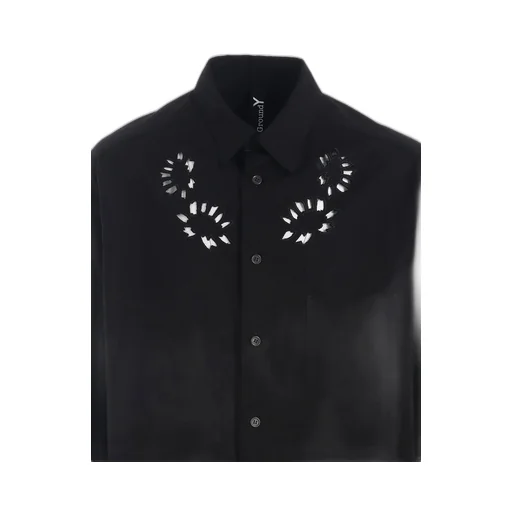 Asymmetric Cutwork Embroidery Light Twill Shirt