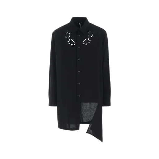 Asymmetric Cutwork Embroidery Light Twill Shirt