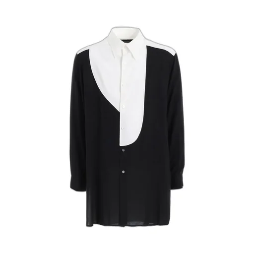Rayon Monochrome Panel Tuck Collar Shirt