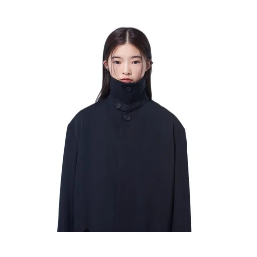 Washer Wool Gabardine Stand Collar Coat