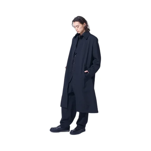 Washer Wool Gabardine Stand Collar Coat