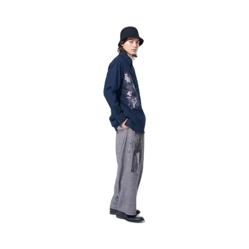Herringbone Tweed Waist-String Wide Pants