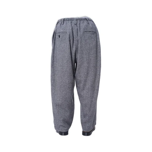 Herringbone Tweed Waist-String Wide Pants