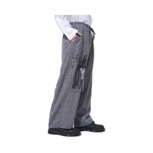 Herringbone Tweed Waist-String Wide Pants