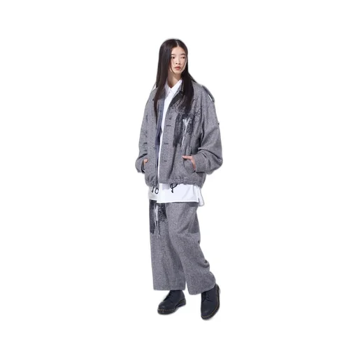 Herringbone Tweed Waist-String Wide Pants