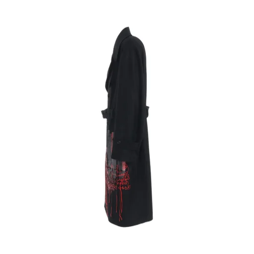 Lamb Wool Printed Messege Embroidery Trench Coat