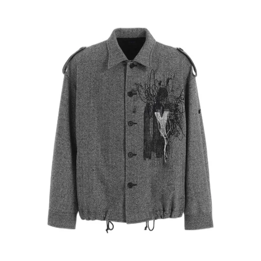 Herringbone Tweed Epaulette Oversized Blouson