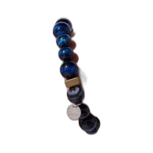 Blue Tiger's Eye+Smoky Quartz Brass Bracelet
