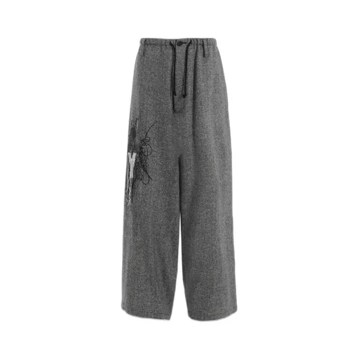 Herringbone Tweed Waist-String Wide Pants