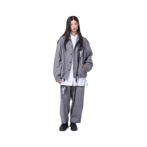 Herringbone Tweed Epaulette Oversized Blouson