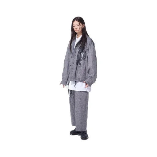 Herringbone Tweed Epaulette Oversized Blouson