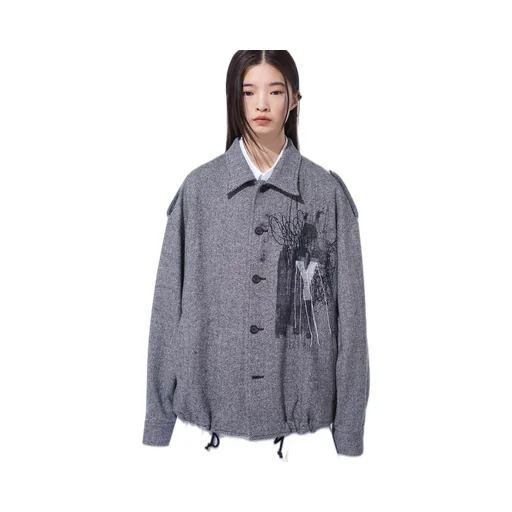 Herringbone Tweed Epaulette Oversized Blouson