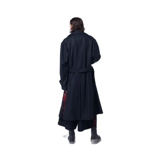 Lamb Wool Printed Messege Embroidery Trench Coat