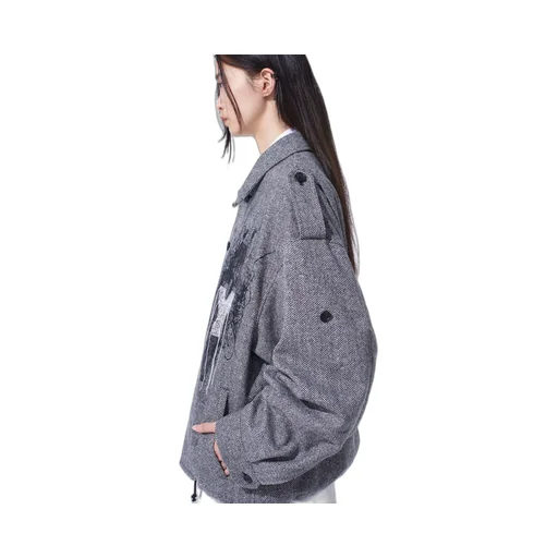 Herringbone Tweed Epaulette Oversized Blouson