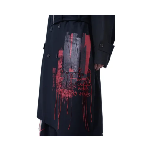 Lamb Wool Printed Messege Embroidery Trench Coat