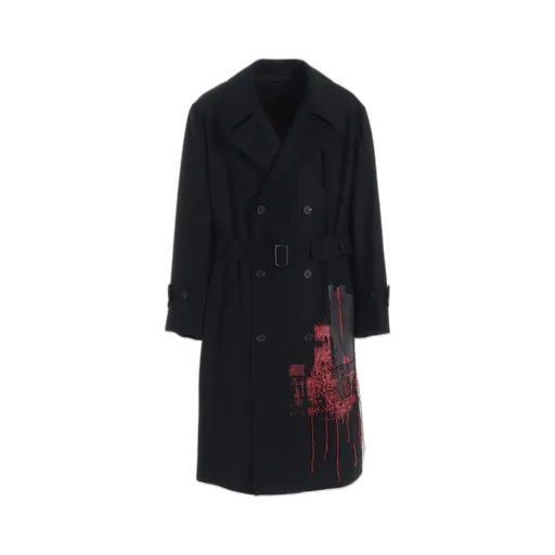Lamb Wool Printed Messege Embroidery Trench Coat