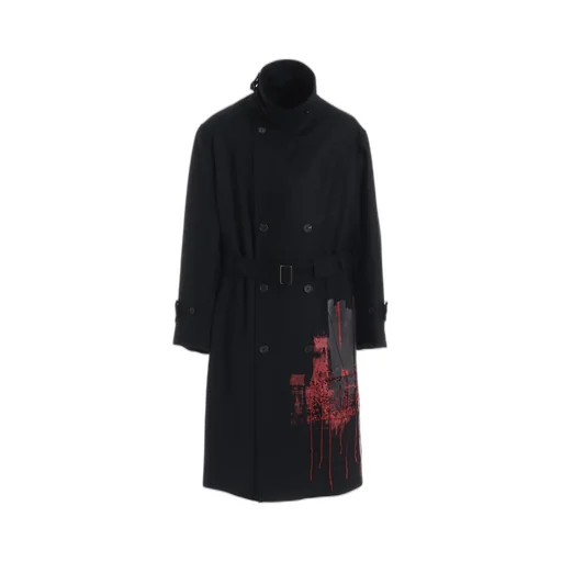 Lamb Wool Printed Messege Embroidery Trench Coat