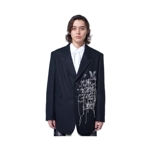 Lamb Wool Printed Messege Embroidery Tailored Jacket