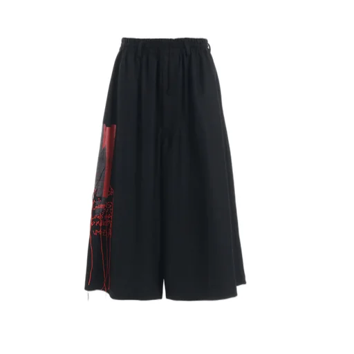Lamb Wool Printed Messege Embroidery Culotte Pants