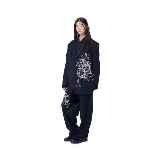 Lamb Wool Printed Messege Embroidery Tailored Jacket