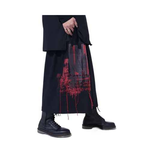 Lamb Wool Printed Messege Embroidery Culotte Pants