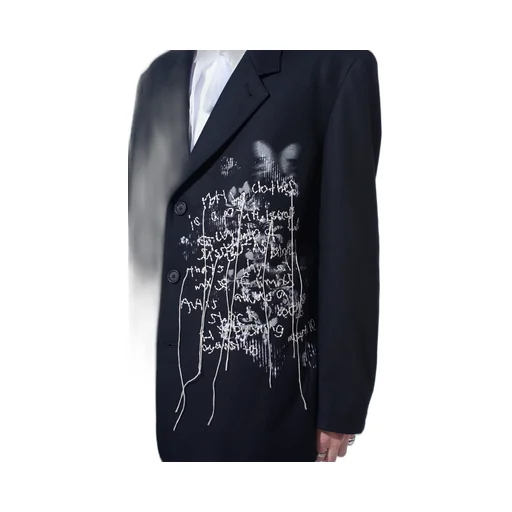 Lamb Wool Printed Messege Embroidery Tailored Jacket