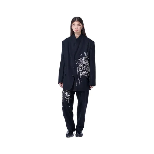 Lamb Wool Printed Messege Embroidery Tailored Jacket