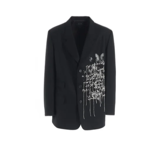 Lamb Wool Printed Messege Embroidery Tailored Jacket