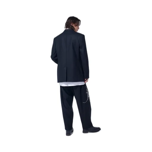 Lamb Wool Printed Messege Embroidery 2 Tuck Suspender Pants