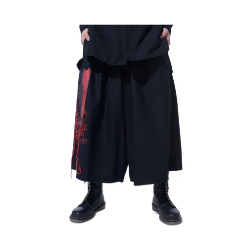 Lamb Wool Printed Messege Embroidery Culotte Pants