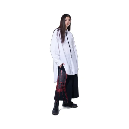 Lamb Wool Printed Messege Embroidery Culotte Pants