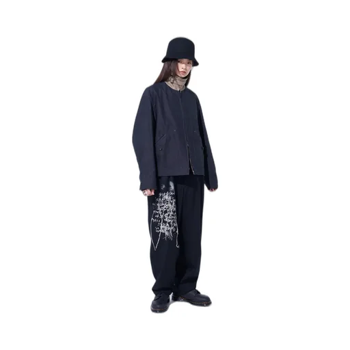 Lamb Wool Printed Messege Embroidery 2 Tuck Suspender Pants