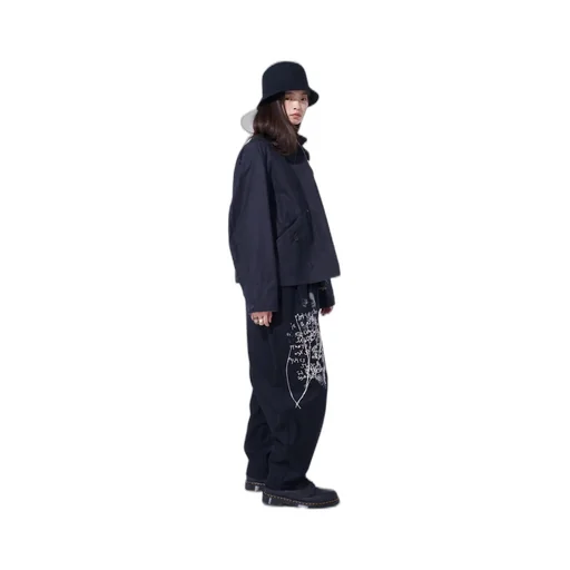 Lamb Wool Printed Messege Embroidery 2 Tuck Suspender Pants
