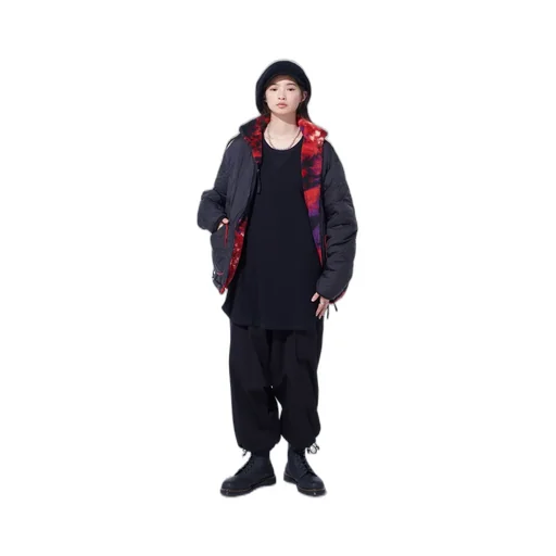 S'yte X Taion Reversible Quilted Red Printed Fleece Jacket