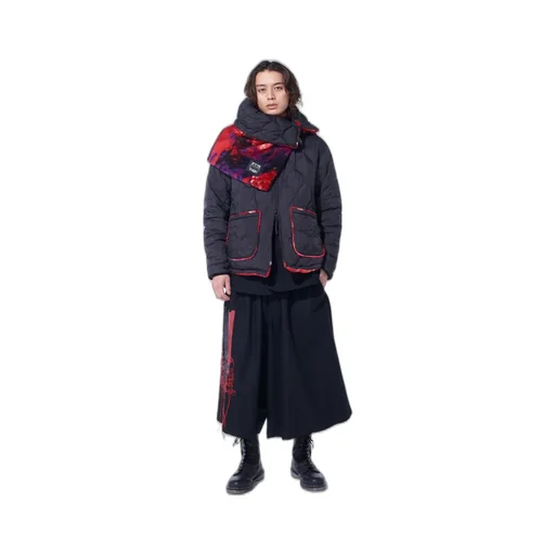 S'yte X Taion Reversible Quilted Down Scarf With Red Printed Fleece Lining