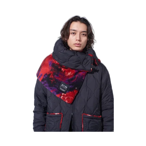 S'yte X Taion Reversible Quilted Down Scarf With Red Printed Fleece Lining