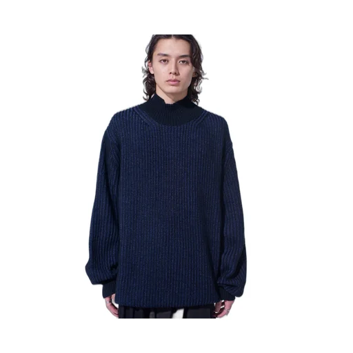 5G Bulky Wool Rib Stitch Oversized High Neck Knit