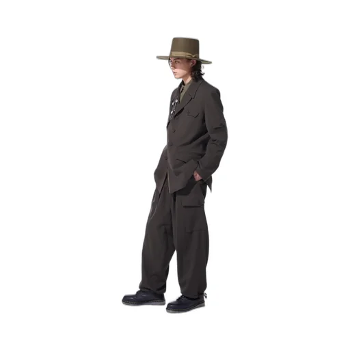 Striped Silk Angora Wool 2 Tuck Cargo Pants