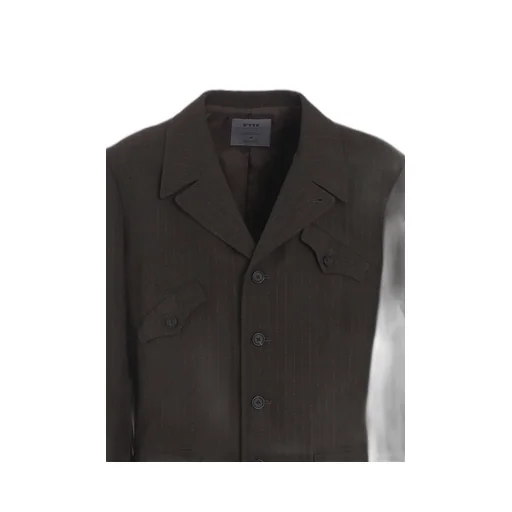 Striped Silk Angora Wool Asymmetric Pocket Jacket