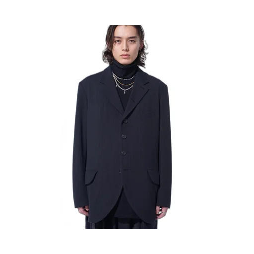 Striped Silk Angora Wool 6 Buttons Tailored Jacket