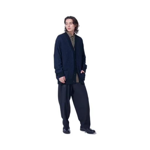 5G Bulky Wool Rib Stitch V-Neck Cardigan