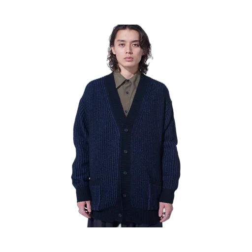 5G Bulky Wool Rib Stitch V-Neck Cardigan