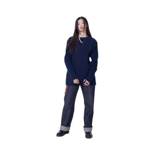 7G Wool Cotton Rib Pullover With Flannel Shoulder And Elbow Patches