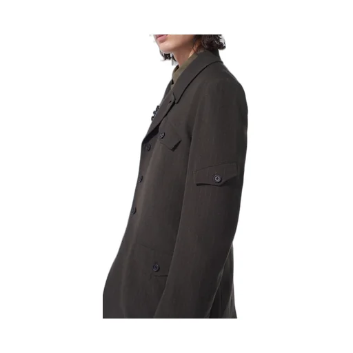Striped Silk Angora Wool Asymmetric Pocket Jacket