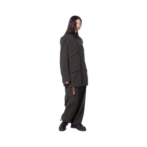Striped Silk Angora Wool Asymmetric Pocket Jacket