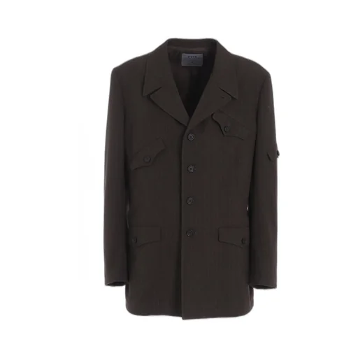 Striped Silk Angora Wool Asymmetric Pocket Jacket