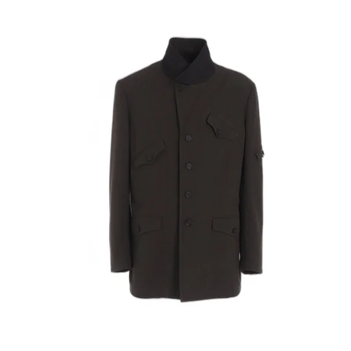 Striped Silk Angora Wool Asymmetric Pocket Jacket