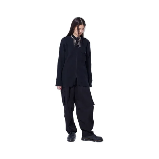 7G Wool Cotton Rib Zip-Up With Flannel Shoulder And Elbow Patches
