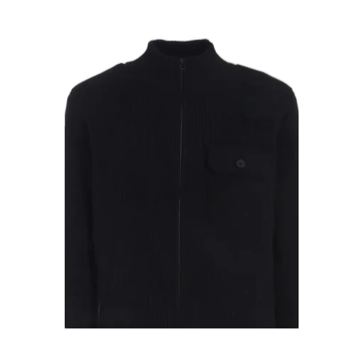 7G Wool Cotton Rib Zip-Up With Flannel Shoulder And Elbow Patches